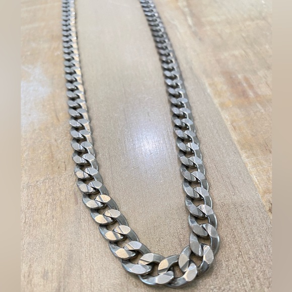 Silver Plated Copper Flat Curb Chain link Necklace 925 marked Italy - Picture 1 of 9